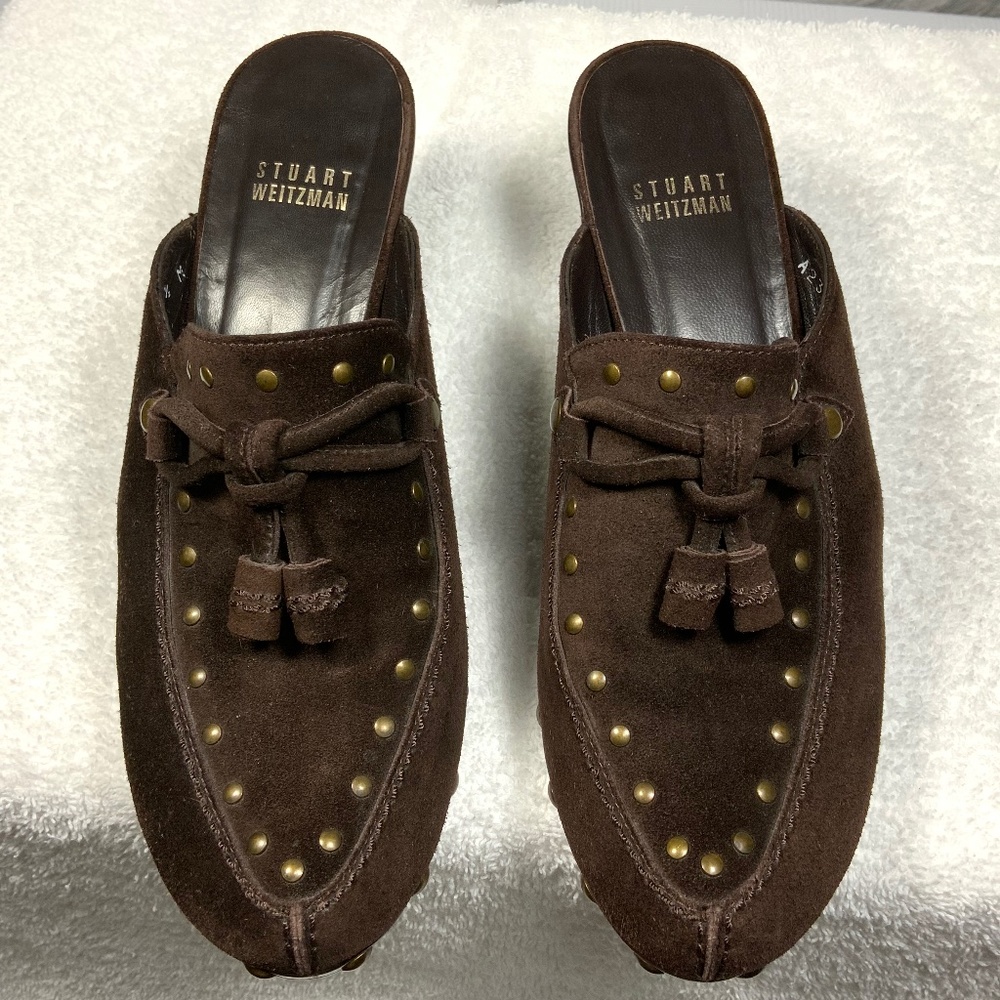 Stuart Weitzman Brown Studded Slip On Mules - 6.5 - Picture 2 of 14